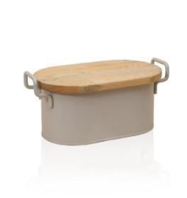 The Mia Stripe Ahşap Kapaklı Ekmek Saklama Kutusu Bej 40x22x18 CM  STP0020