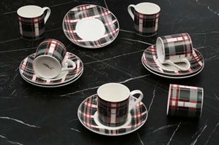 EVD KIRMIZI YEŞİL HARMONY KAHVE FİNCAN SETİ AK.IH0046