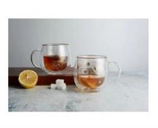 Linanware 2 'li Çift Cidarlı Cam Bardak Hediyelik Kupa 300 ml  DSG-30