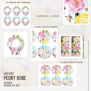 Lucky Art Peony Bone 26 Parça Çay Pasta İkram Seti