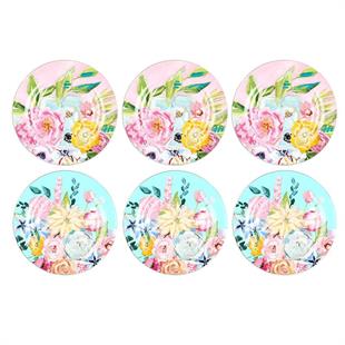 Luckyart Peony Desenli 6 lı Bone China Porselen Yemek tabağı seti 27 cm LYBA039