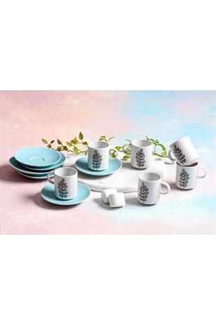 Porland Wisteria Turkuaz 6 Kişilik Kahve Takımı 90cc 04POR035202