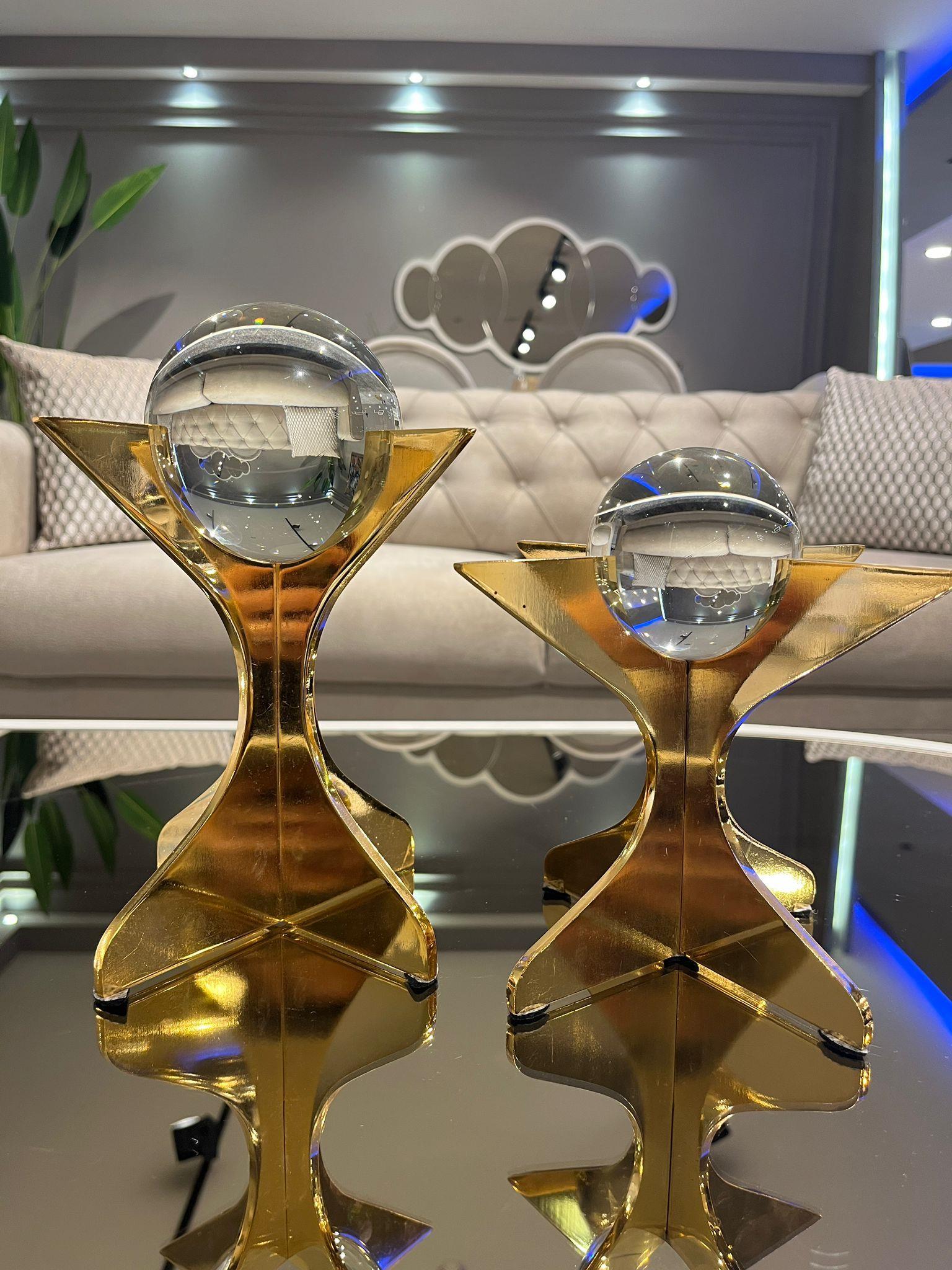 Crearthome 2'li Gold Ayaklı Dekoratif Kristal Küre