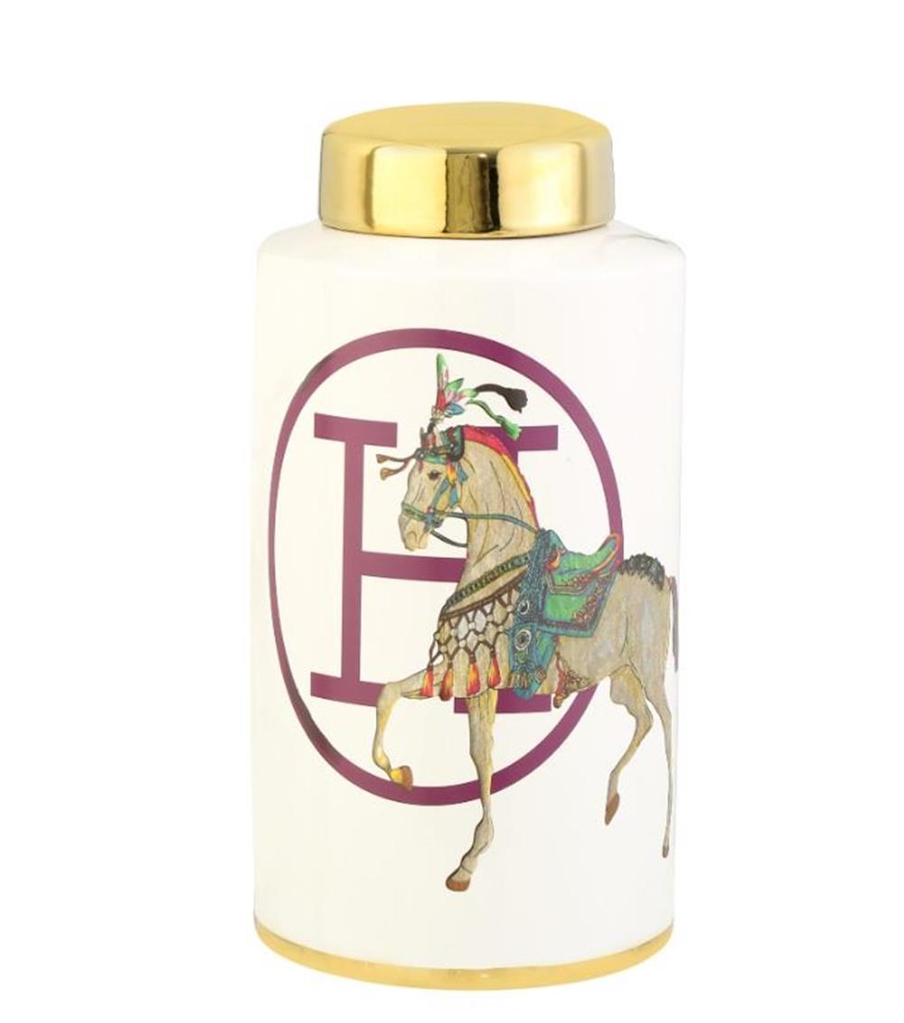Crearthome Atlı Hermes Beyaz Gold Dekoratif Küp Büyük Boy 17x17x33 cm AK.WLT0701