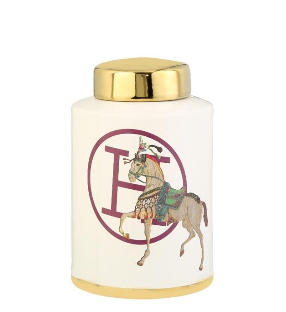 Crearthome Atlı Hermes Beyaz Gold Dekoratif Küp Küçük Boy 17x17x33 cm AK.WLT0702