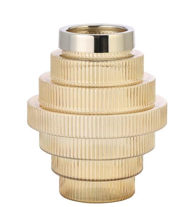 Crearthome Cam Sarı Gold Katlı Dekoratif Vazo 20x17 cm AK.WLT0972