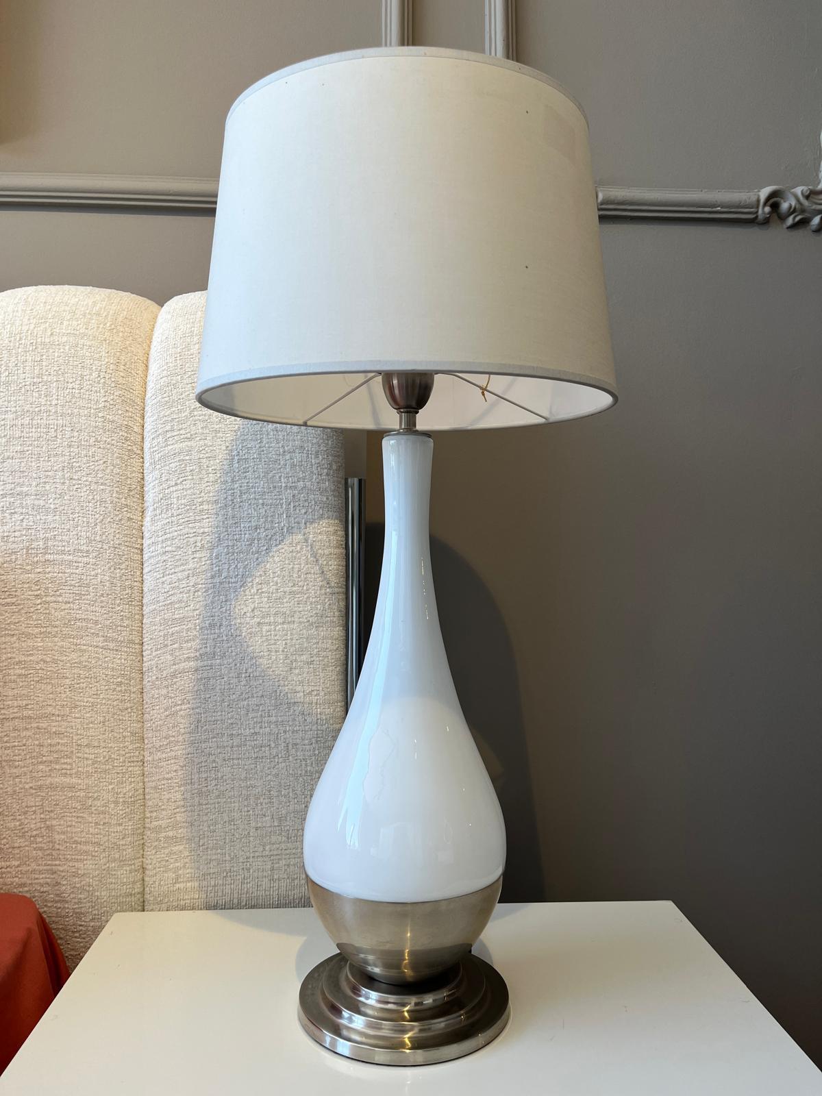 Crearthome Dekoratif Beyaz Şapkalı Metal Tabanlı Sedef Abajur 75x35CM