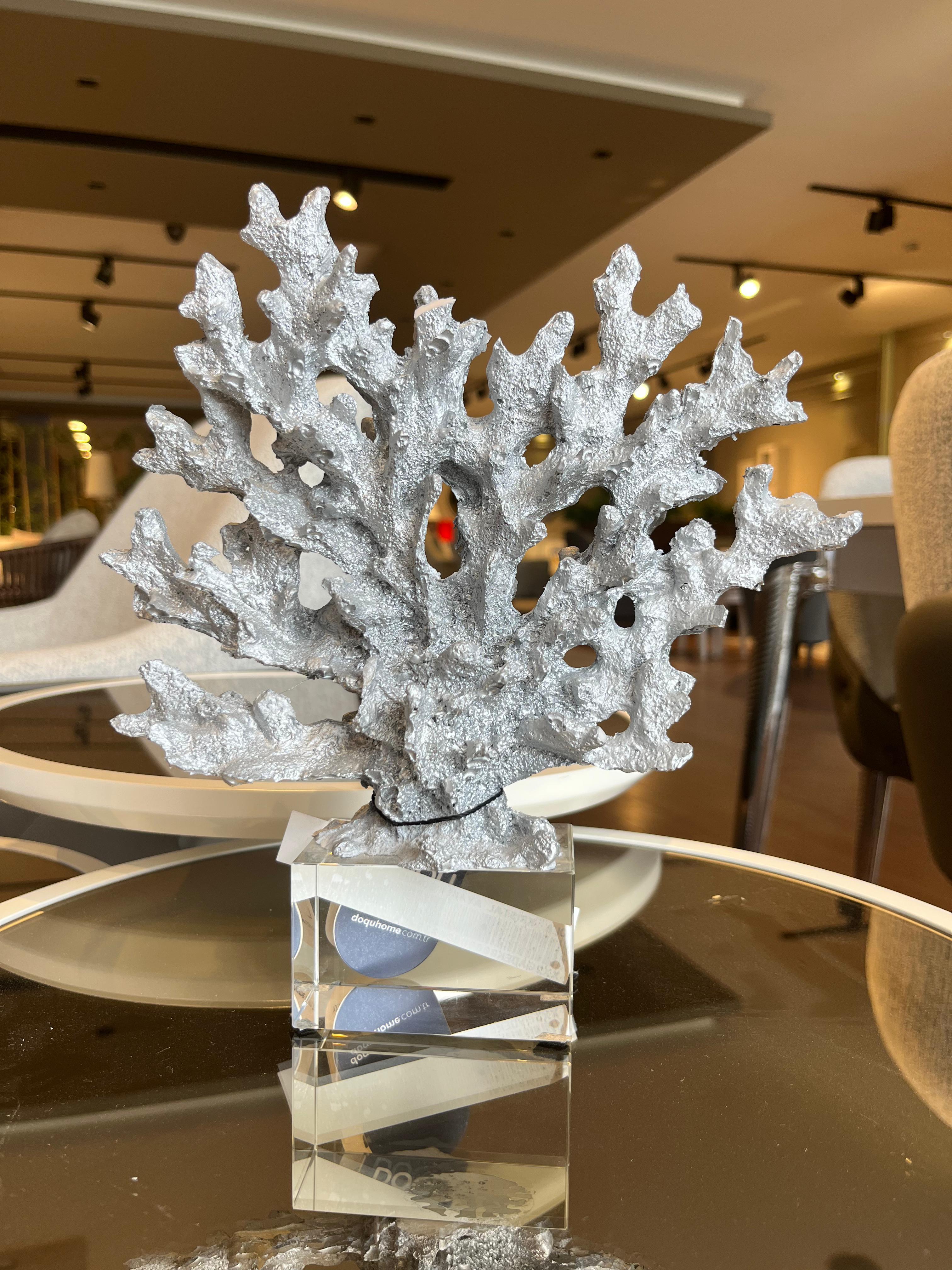 Crearthome Doqu Viola Kristal Ayaklı Gümüş Mercan 25x23CM