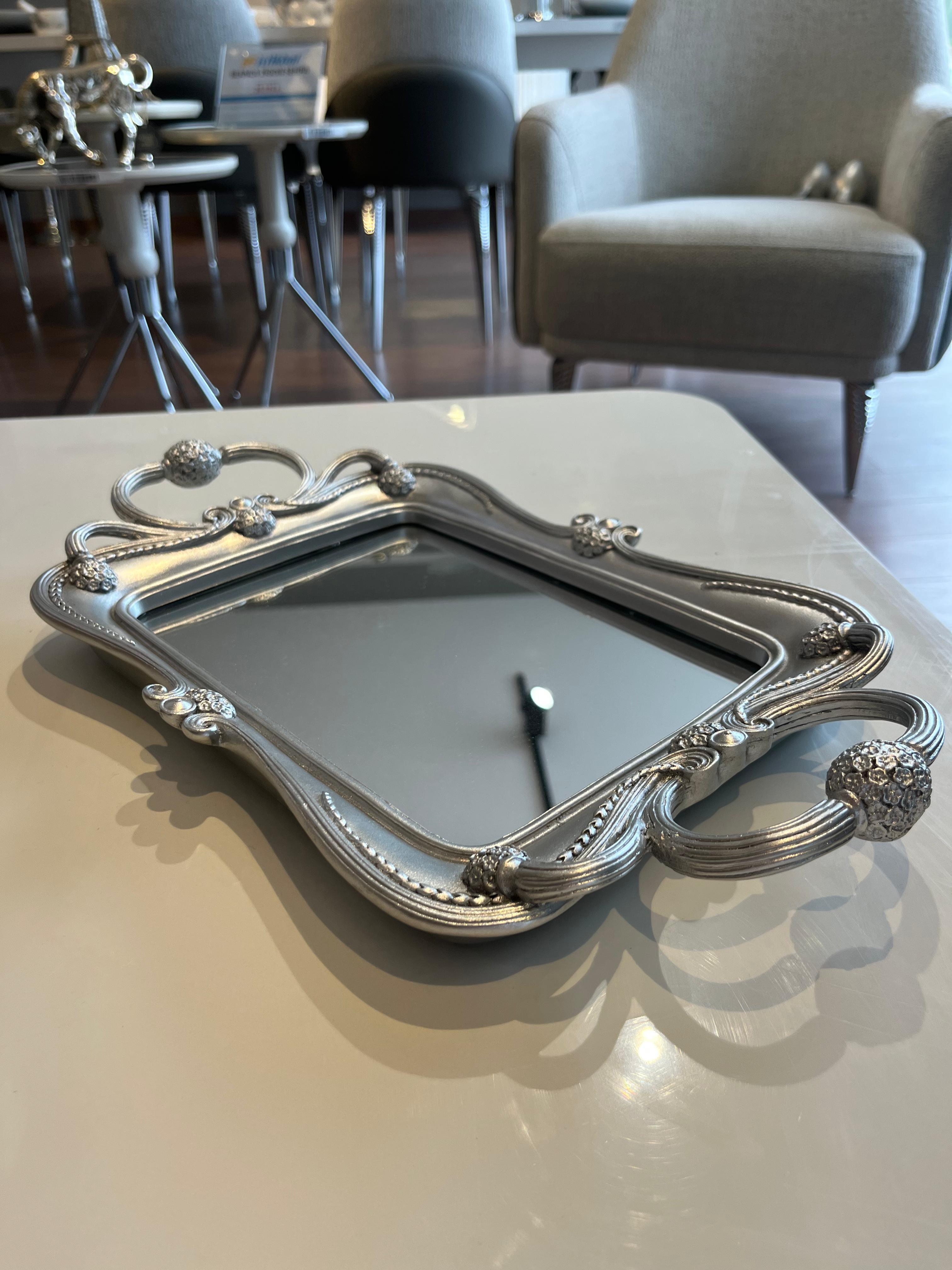 Crearthome Feryal Gümüş Aynalı Tepsi 40x23CM