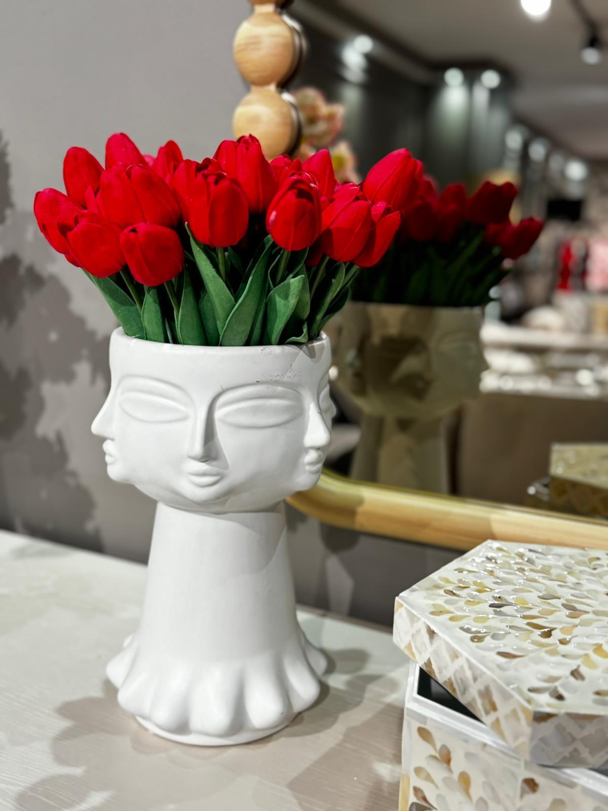 Crearthome Islak Lale Buketi Kırmızı Yapay Çiçek Dekor 
