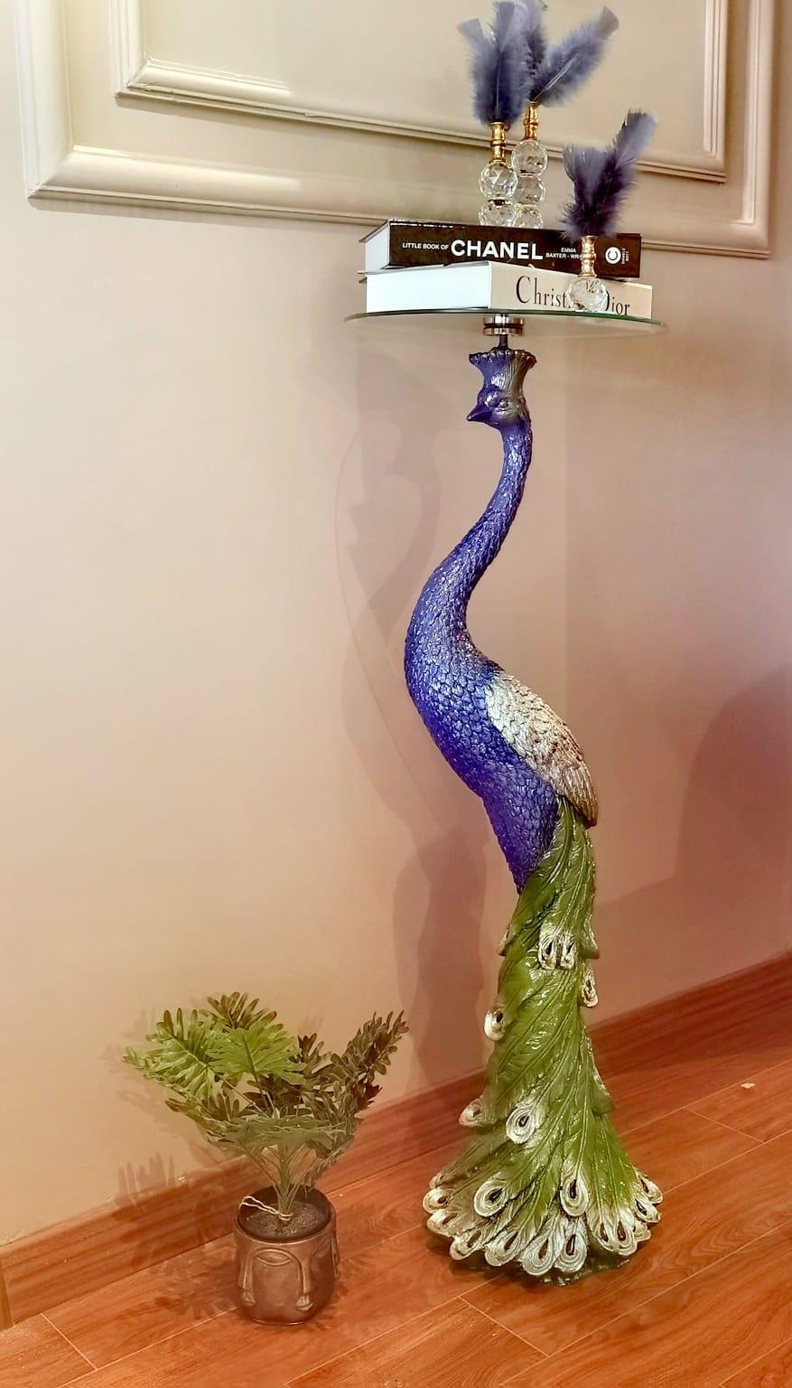 Crearthome Turkuaz Tavus Kuşu Heykeli Dekoratif Sehpa Yük:105 Gen:35 cm