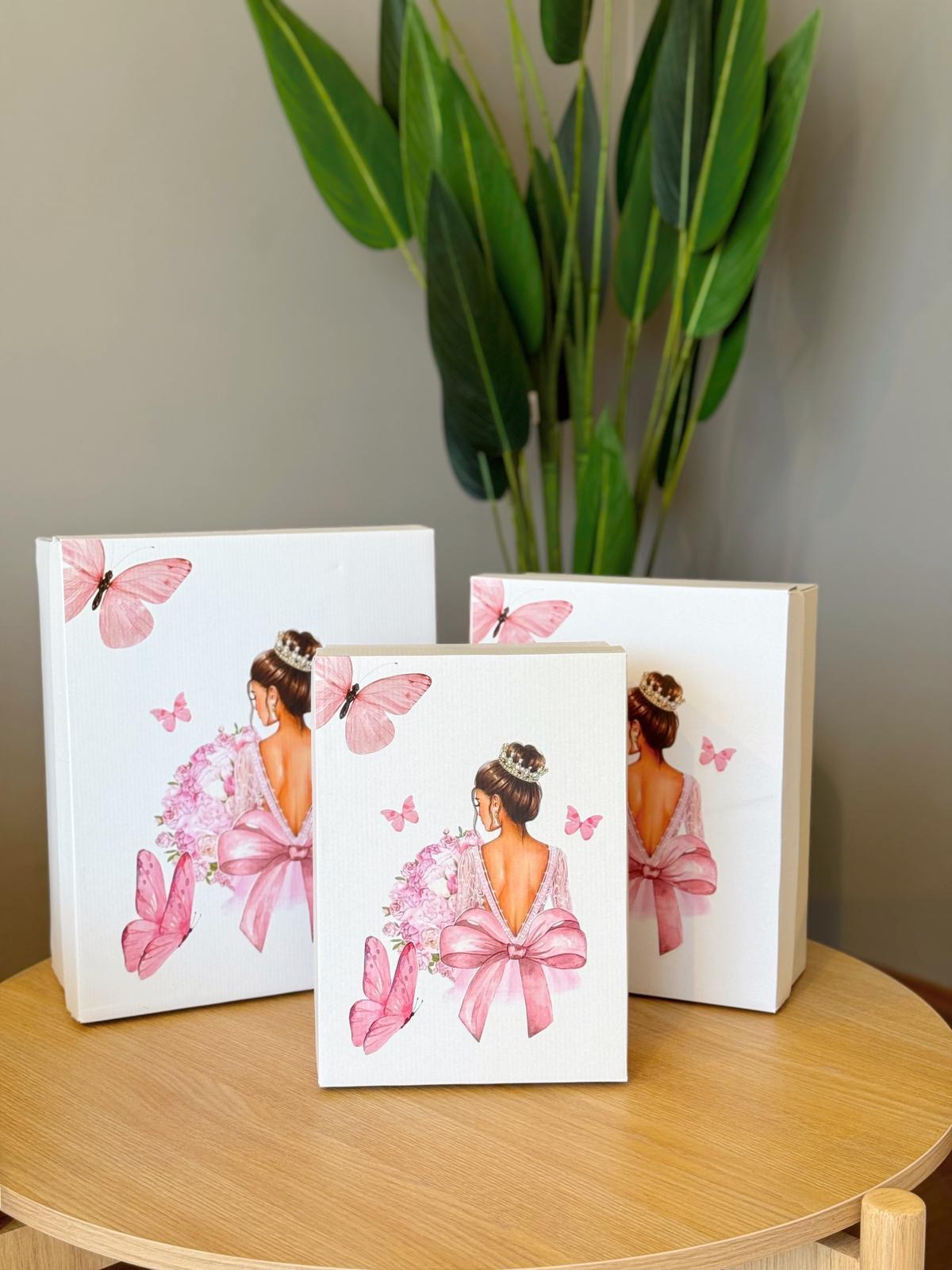 Gelin Kelebek Model Çeyiz Kutusu-3 Lü -Gelin Kutusu-Gelin Bohça Kutusu-Gelin Hediye Kutusu