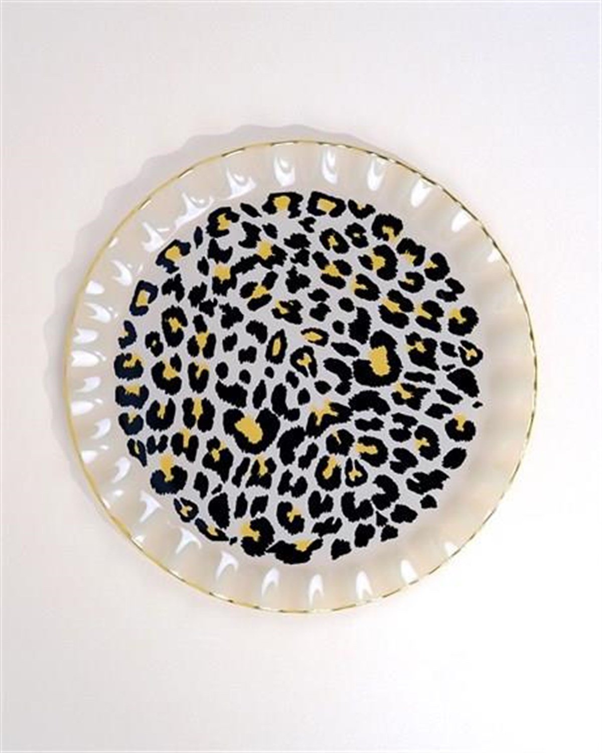 Glore Leopar Wavy Altın Yaldızlı 6 Kişilik Cam Servis Tabağı 26 cm 28098