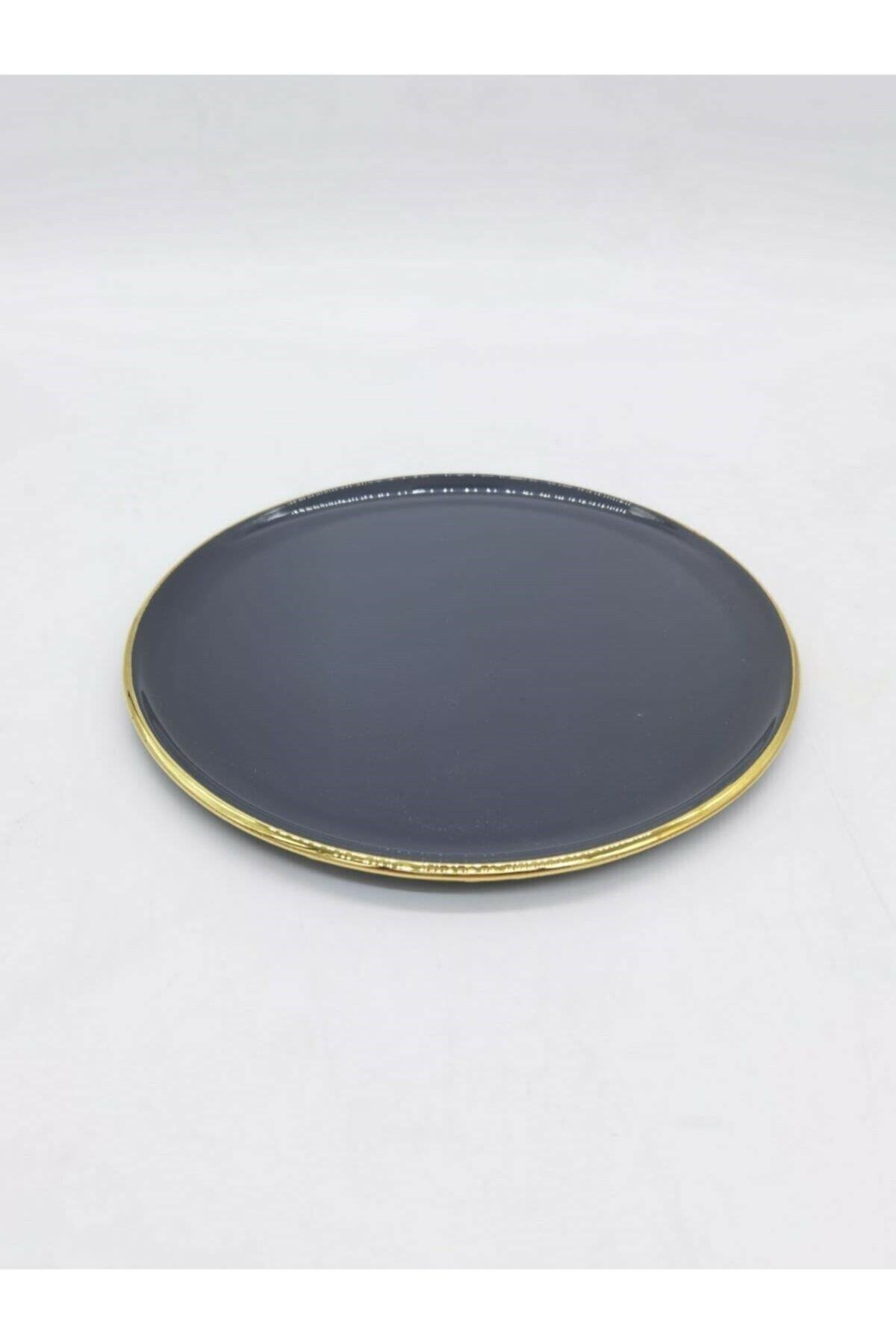 Glore Solid Antrasit Altın 6lı Servis Tabağı 26 cm 28038