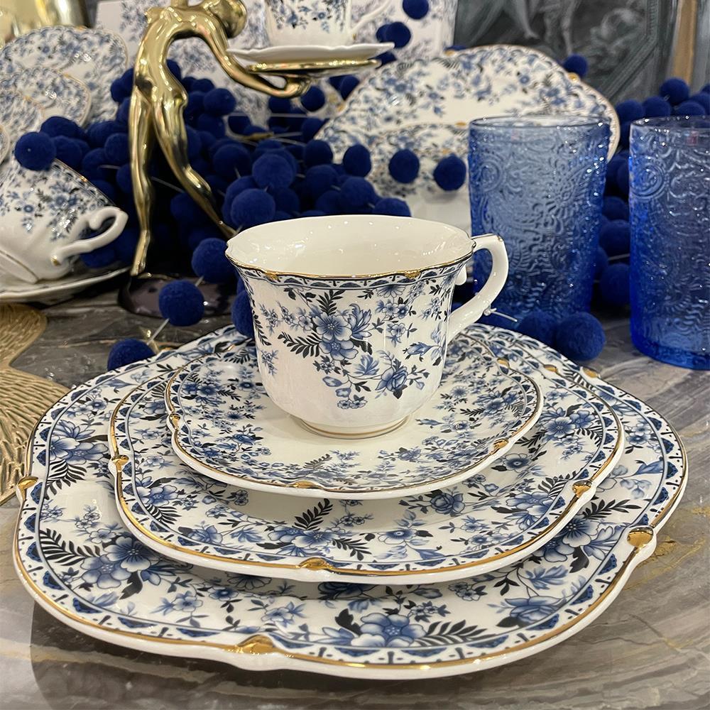 Lucky Art Clarice New Bone China Porselen Mavi Küçük Çiçek Desenli