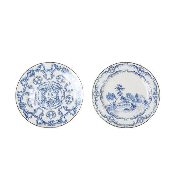 Lucky Art Florance Bone China Porselen Mavi Beyaz Barok Desenli 4 lü Pasta Tabağı 20 cm LYHD 600