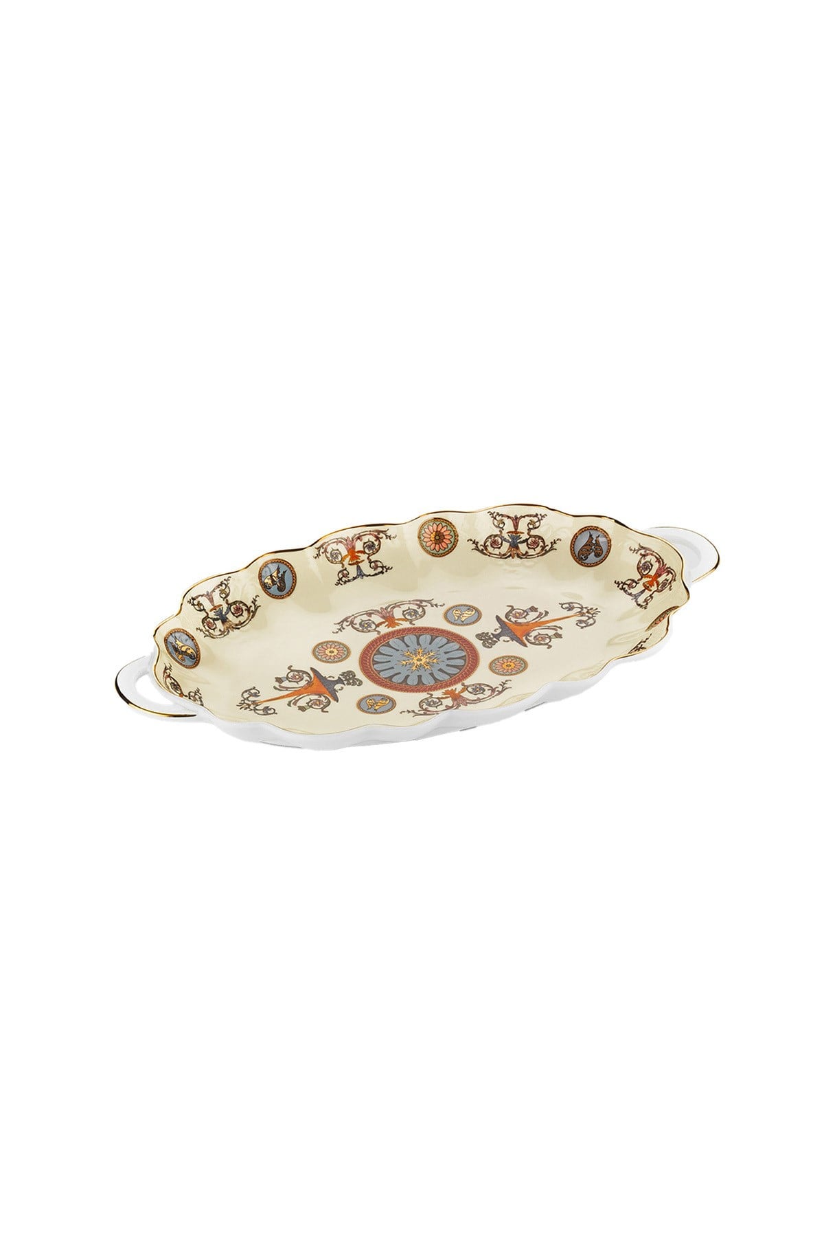Lucky Art Rosea Bone 27 cm Kulplu Oval Servis Tabağı LYHD 755
