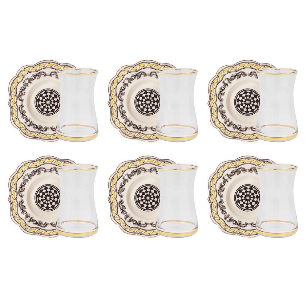 Luckyart Margery Bone Porselen Barok Desenli 6 lı Çay Bardağı Seti LYHD 540
