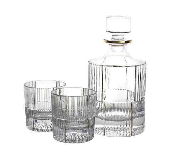 Mikasa Moor Gold Çizgili Cam Viski Seti 3 Parça  950ml-280ml P361.101586