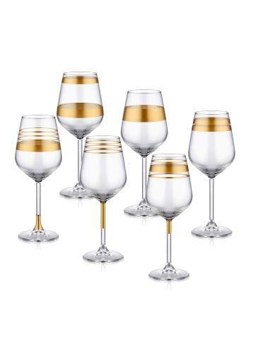 The Mia Lines Şarap Kadehi 6 Lı Set - Gold LINES010