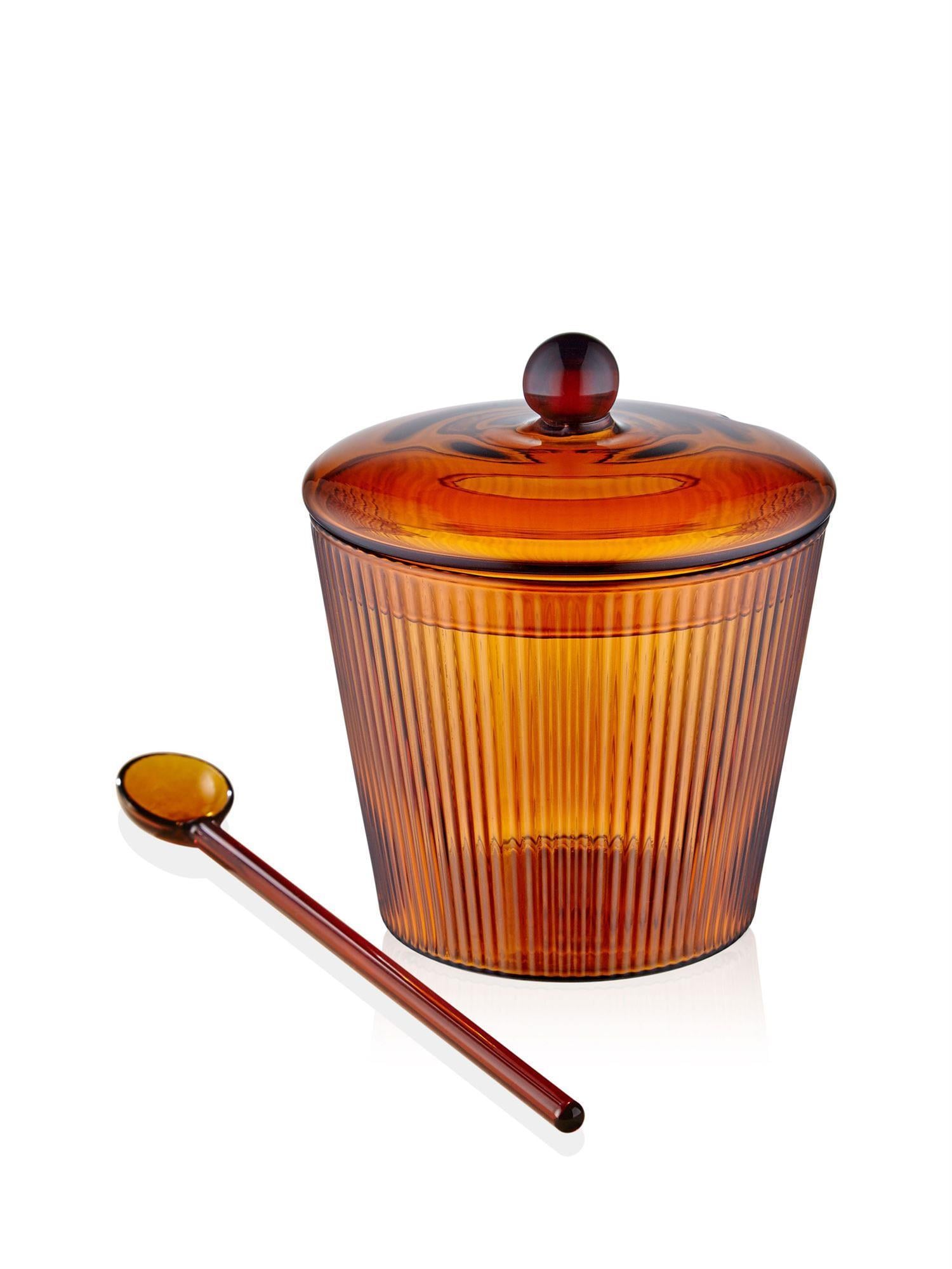 The Mia Striped Cam Kaşıklı Şekerlik Amber 10x12 cm CAM0436