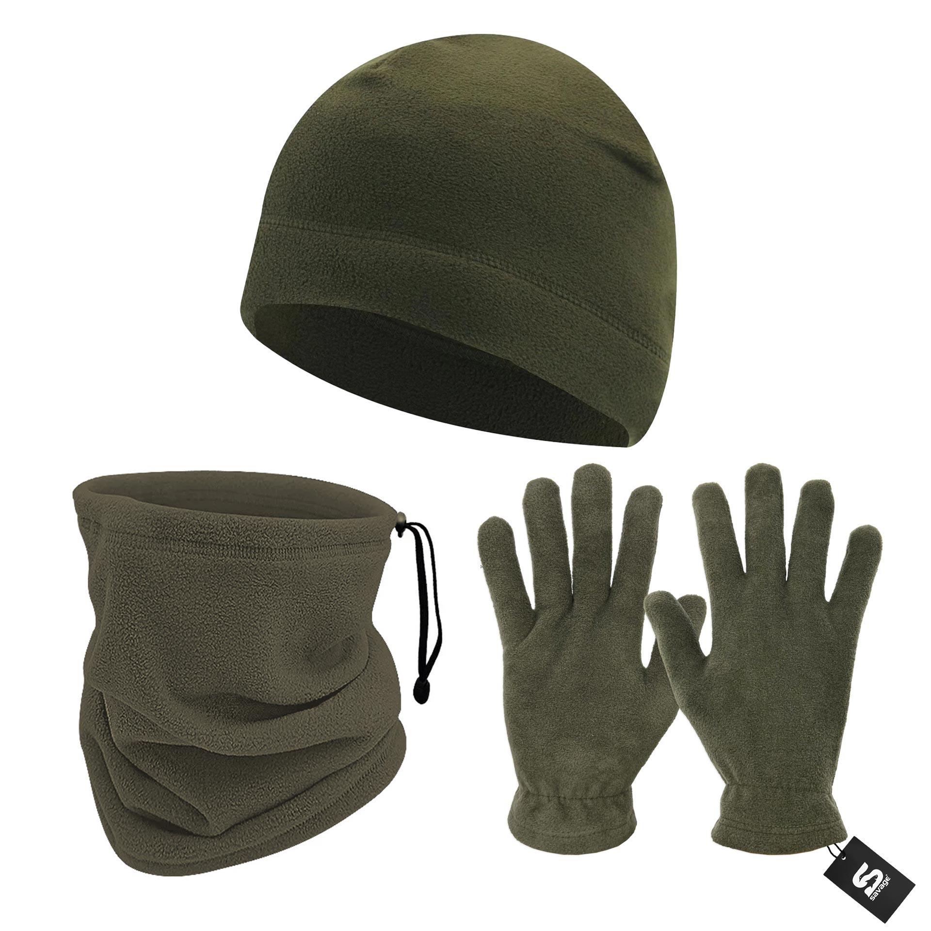 3'lü Kışlık Set Polar Bere, Eldiven, Boyunluk - Warm - Haki