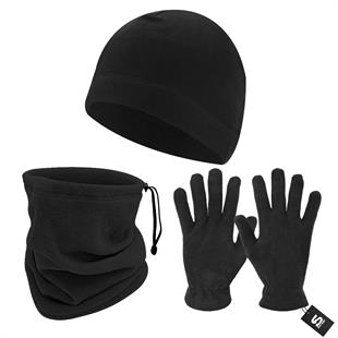 3'lü Kışlık Set Polar Bere, Eldiven, Boyunluk - Warm - Siyah