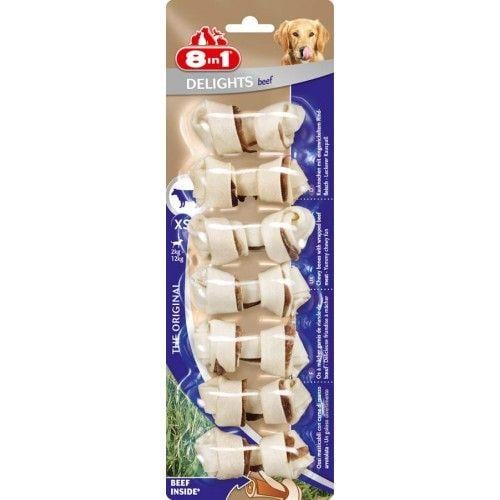 8in1 Delights Bones Biftekli Köpekler İçin Ağız Bakım Kemiği XSmall 8 Adet