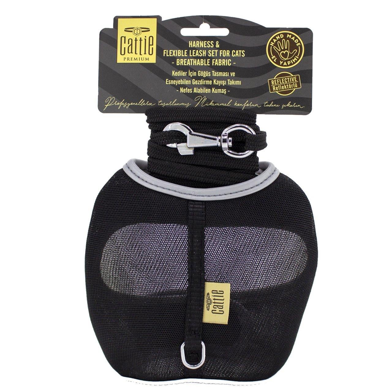 Doggie Havalı Dokuma Kedi Göğüs & Gezdirme Takımı 1X25-35Cm Siyah