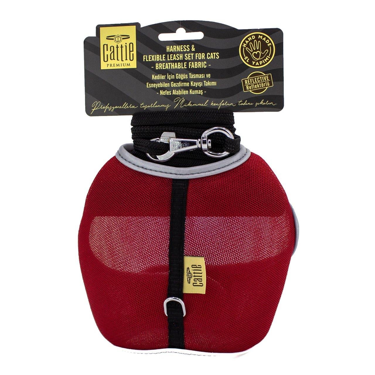 Doggie Havalı Dokuma Kedi Göğüs & Gezdirme Takımı 1X25-35Cm Kırmızı