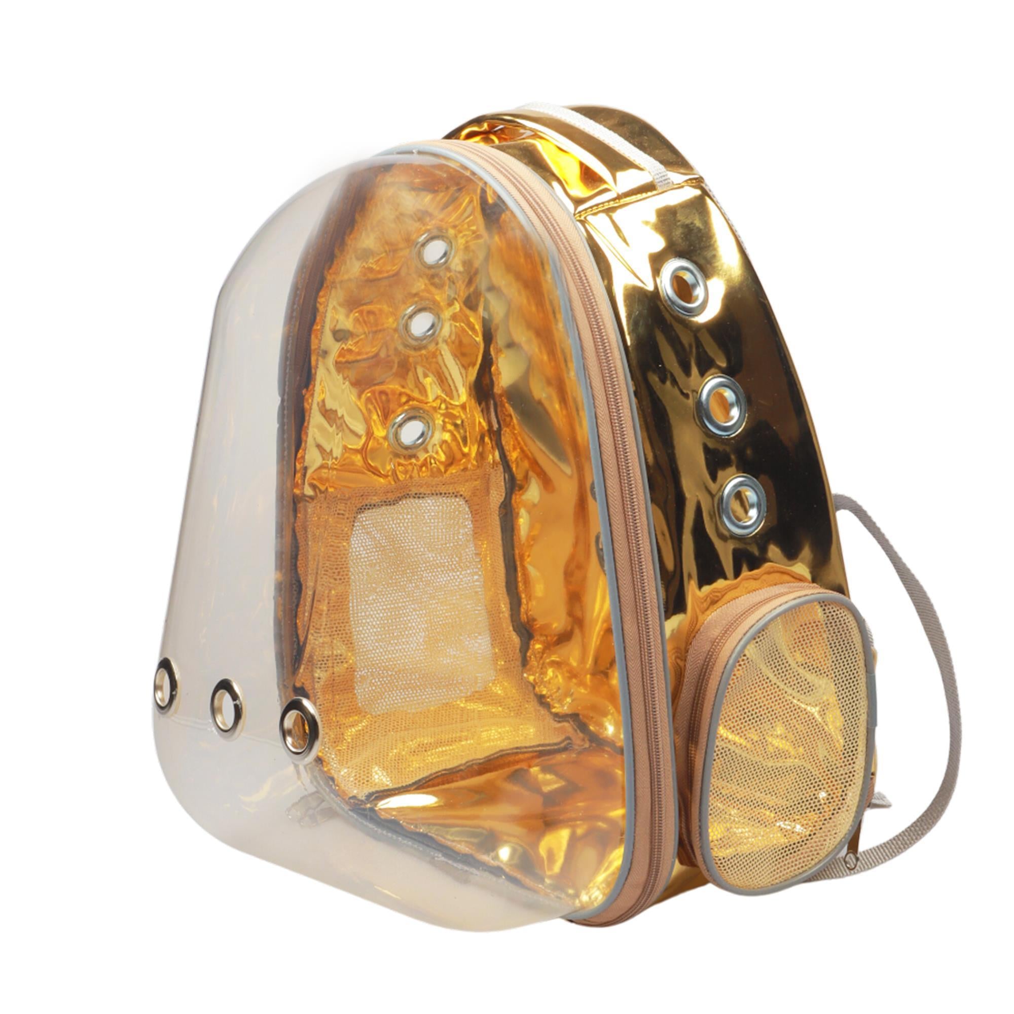 Glipet Aynalı Şeffaf Astronot Kedi Köpek Taşıma Çantası 42x22x33 Cm Altın-gri