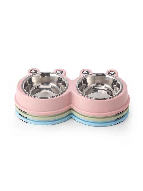 Glipet Kurbağa Şekilli Çelik Hazneli Mama Ve Su Kabı 36.5x19.5x5.5 Cm Fuşya