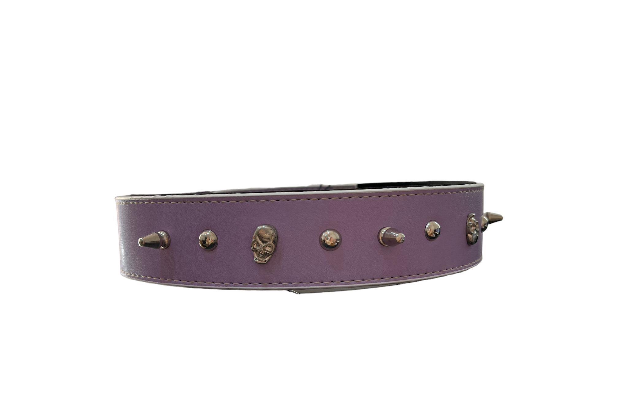 Glipet Kuru Kafalı Ve Çivili Lila Renkli Destekli Yumuşak Doku Köpek Boyun Tasması 3x60 Cm