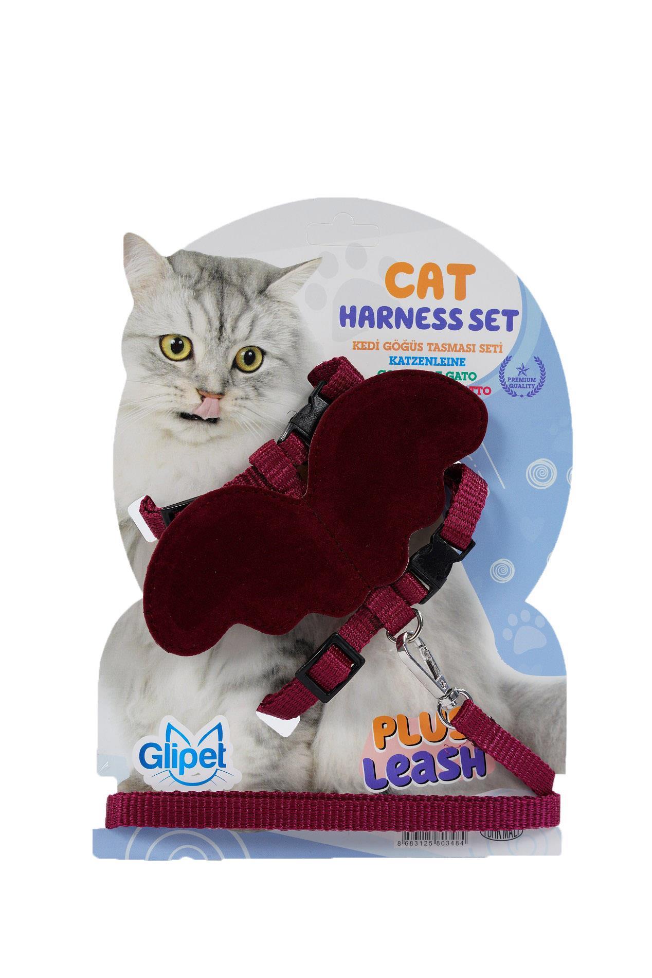 Glipet Melek Kanatlı Kedi Göğüs Tasması Bordo