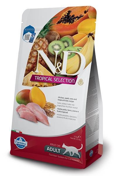 N&D Tropical Tavuk Etli Kılçıksız Buğday ve Tropikal Meyveli Yetişkin Kedi Maması 1,5 Kg