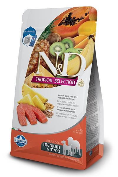 N&D Tropikal Meyveli Kavunlu Buğdaylı Orta ve Büyük Irk Somon Balıklı Yetişkin Köpek Maması 2 Kg