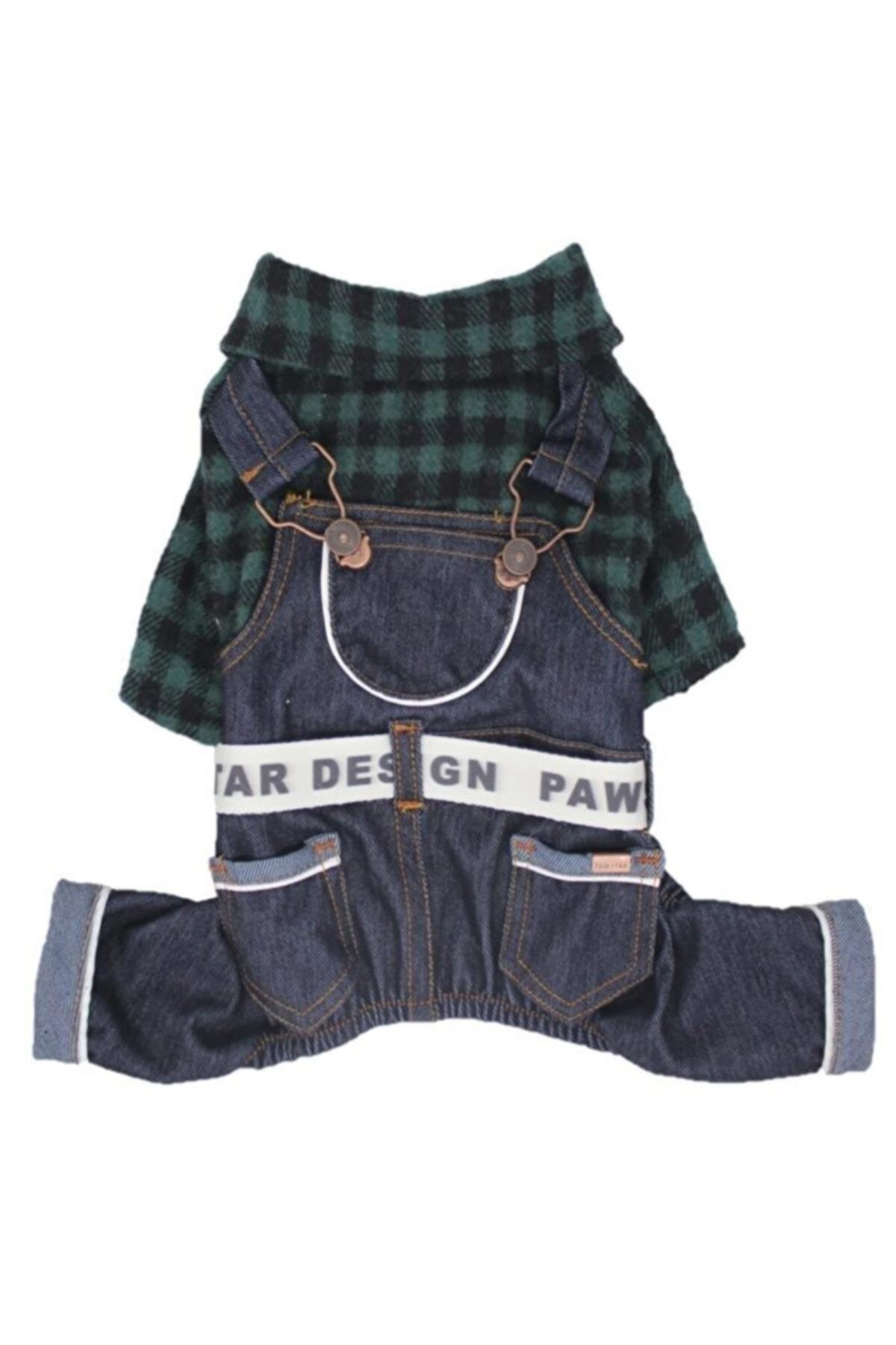 Pawstar Haki Ekose Bahçıvan Tulum Kedi Köpek Tulumu Kedi Köpek Kıyafeti - S