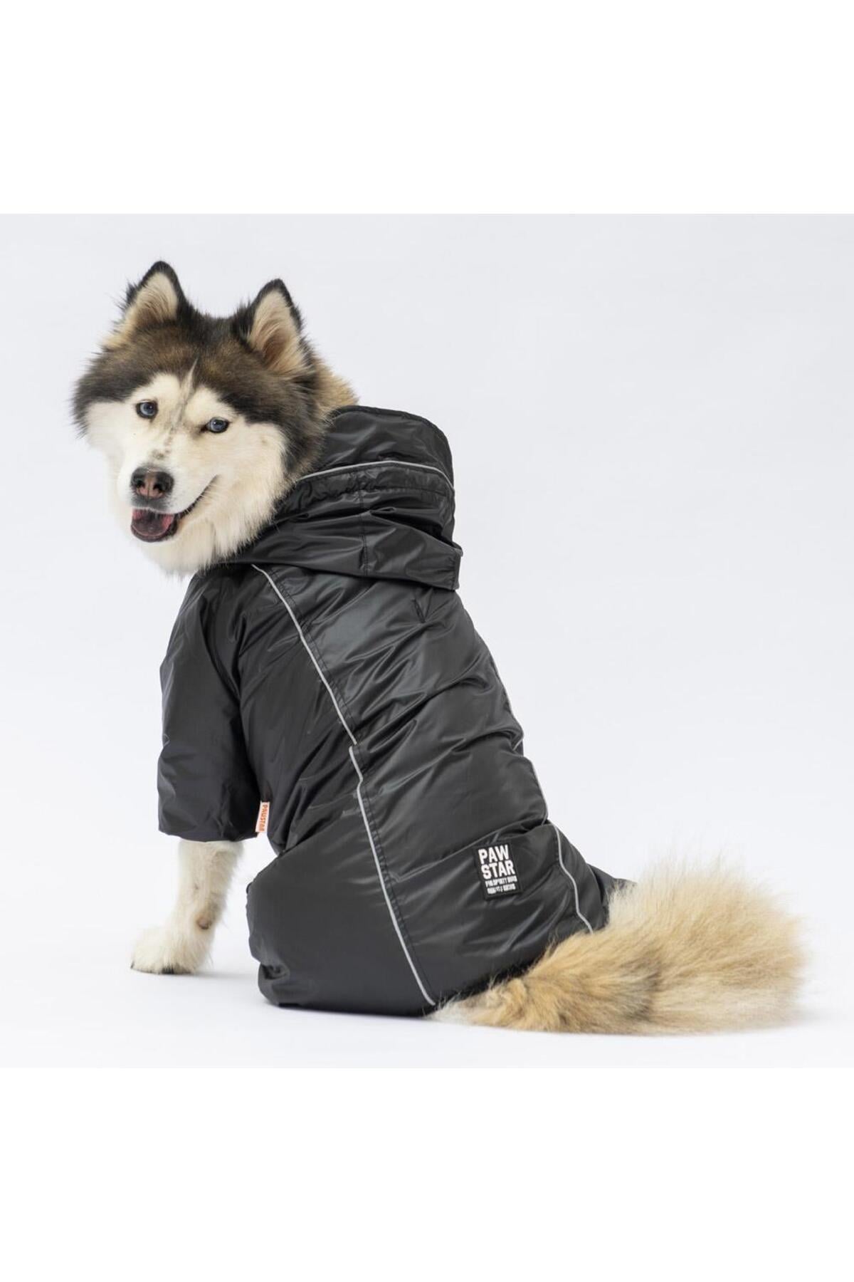 Pawstar Siyah Muson Büyük Irk Köpek Tulum Yağmurluğu Köpek Yağmurluk Köpek Kıyafeti Köpek Elbisesi 5XL