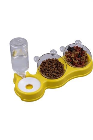 Glipet Çift Hazneli- 3' lü Beslenme Mama ve Su Kabı Sarı 500ml 36*21*16 cm