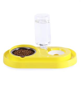 Miapet Çelik Taslı LÜX Hazneli Kedi-Köpek Mama Ve Su Kabı Seti 1000ml Sarı