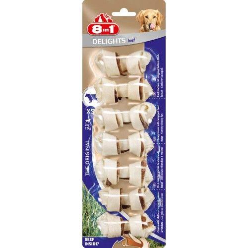 8in1 Delights Bones Biftekli Köpekler İçin Ağız Bakım Kemiği XSmall 8 Adet