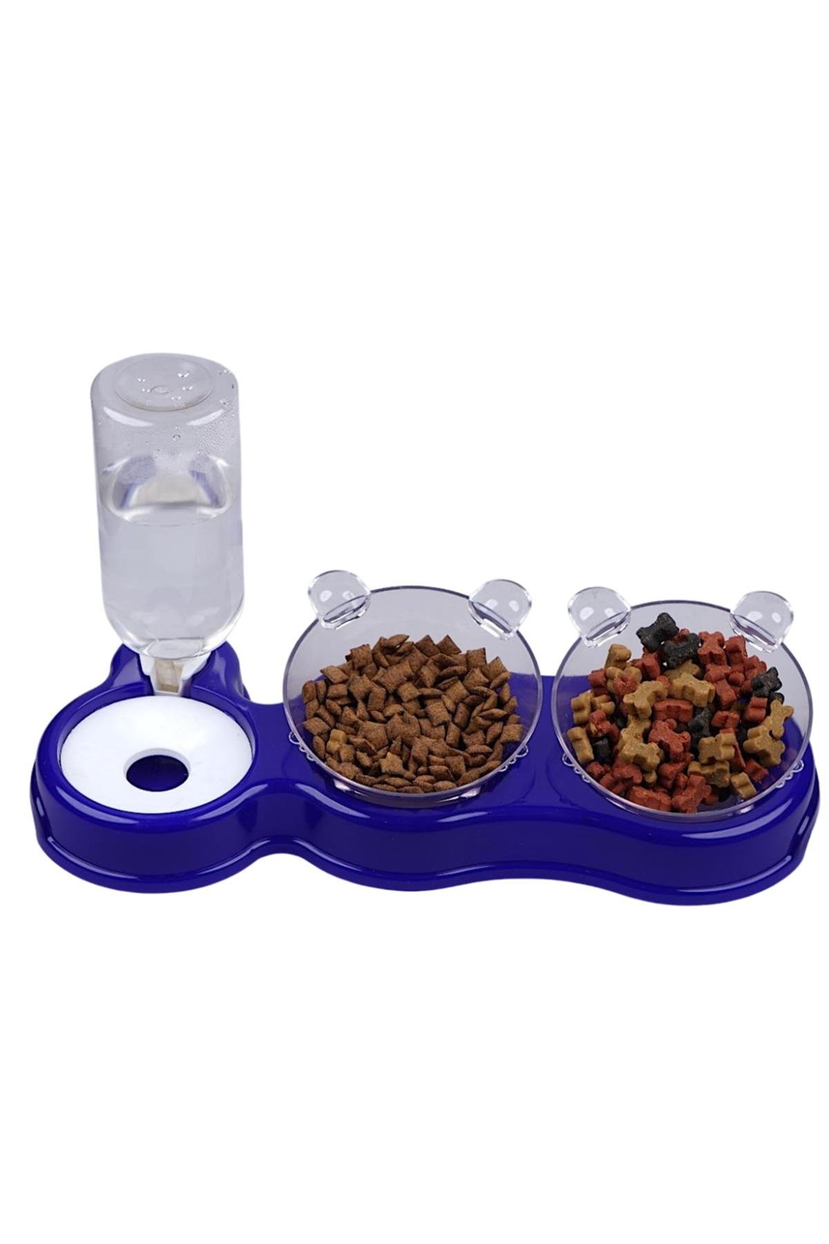 Glipet Çift Hazneli- 3' lü Beslenme Mama ve Su Kabı Lacivert 500ml 36*21*16 cm