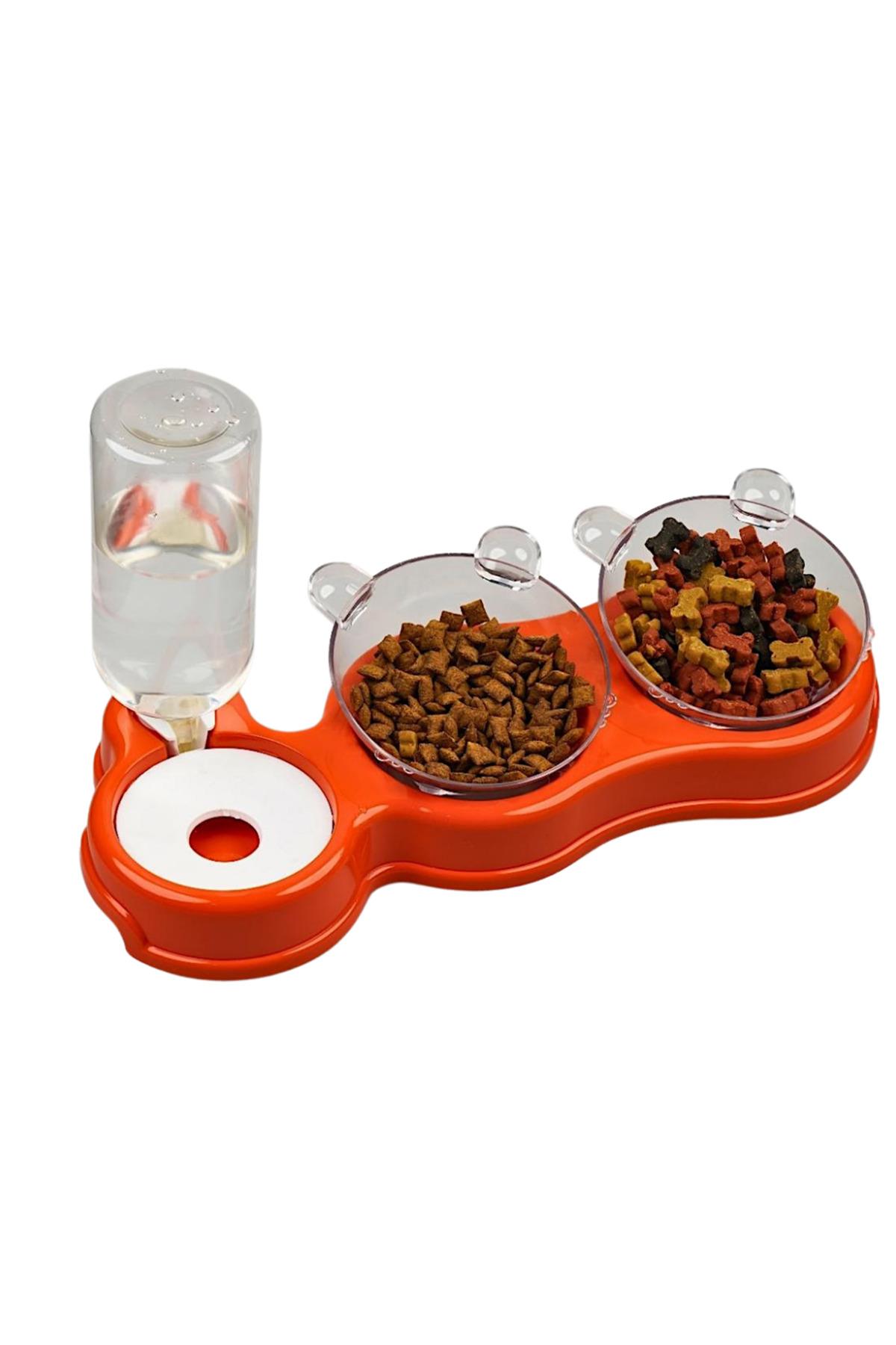 Glipet Çift Hazneli- 3' lü Beslenme Mama ve Su Kabı Turuncu 500 ml 36*21*16 cm