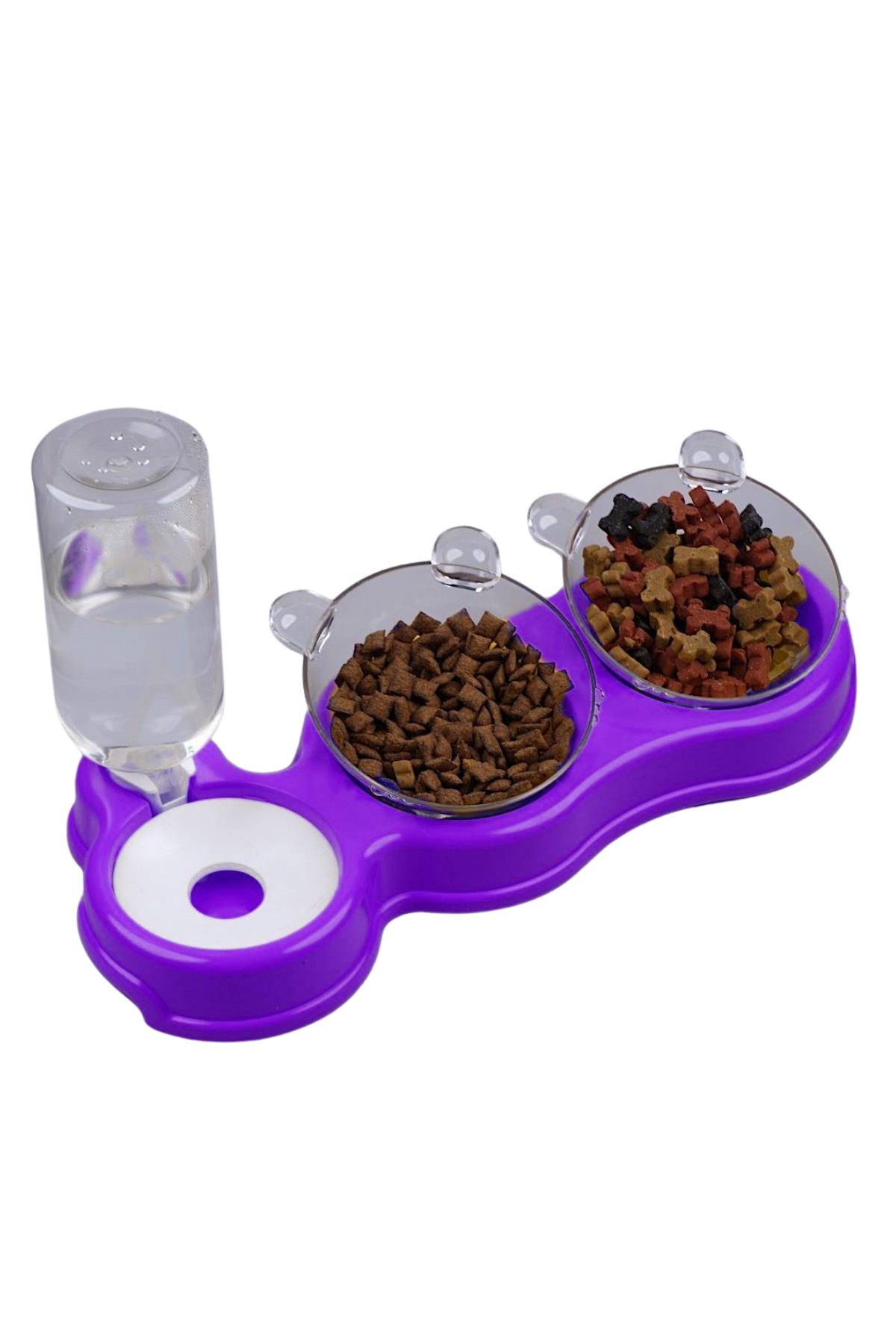 Glipet Çift Hazneli 3' lü Beslenme Mama ve Su Kabı Mor 500 ml 36 x 21 x 16 cm