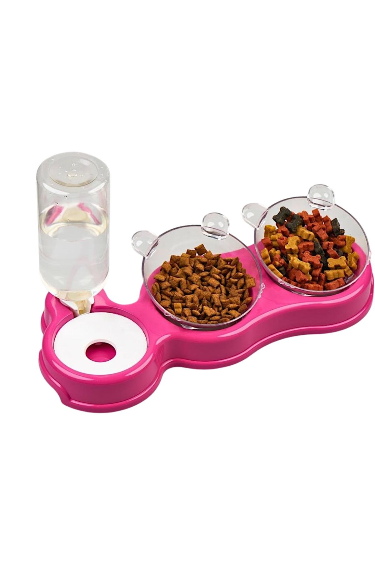 Glipet Çift Hazneli 3' lü Beslenme Mama ve Su Kabı Fuşya 500 ml 36 x 21 x 16 cm
