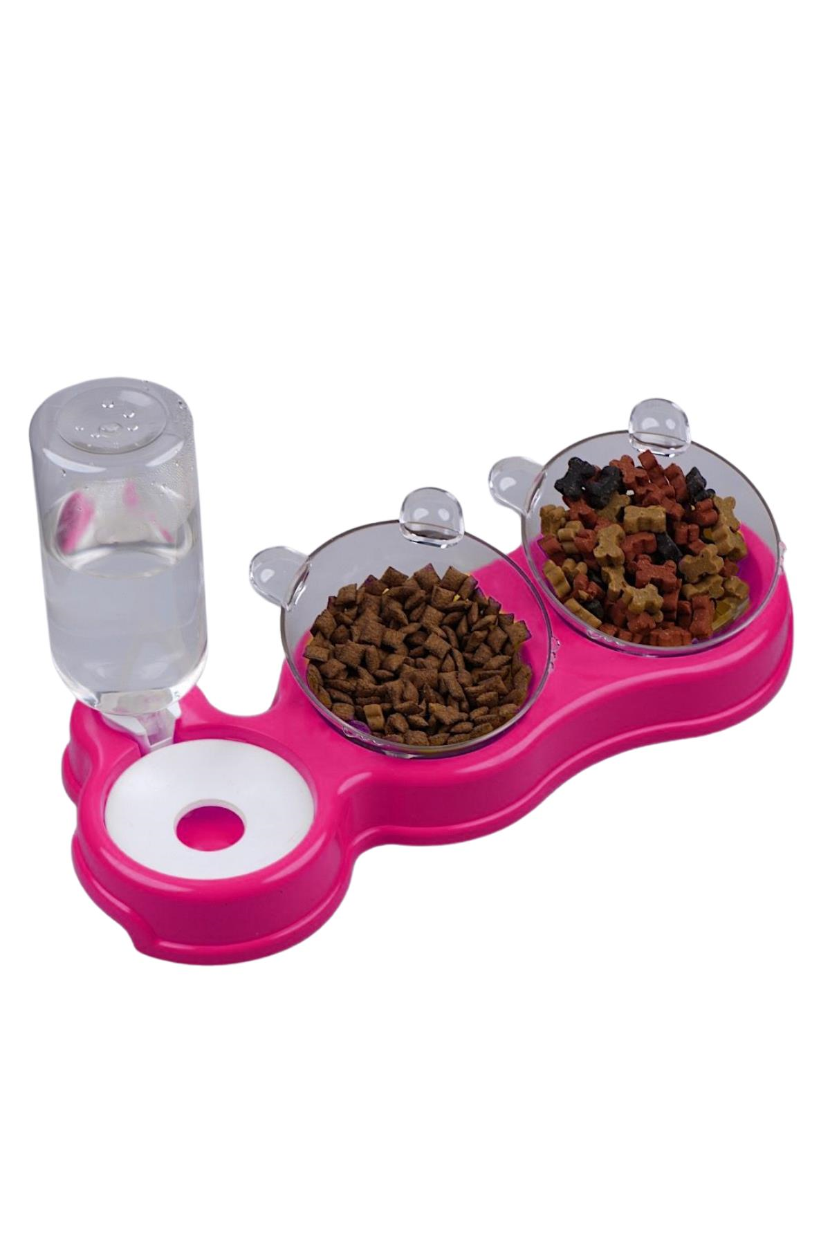 Glipet Çift Hazneli 3' lü Beslenme Mama ve Su Kabı Neon Fuşya 500 ml 36 x 21 x 16 cm