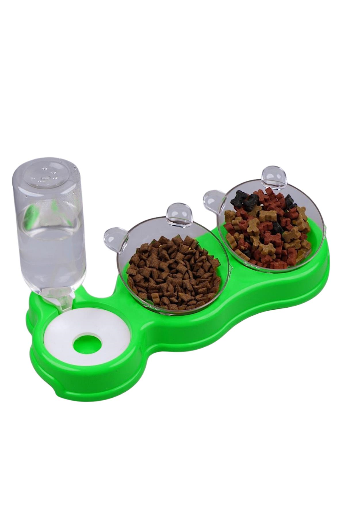 Glipet Çift Hazneli 3' lü Beslenme Mama ve Su Kabı Yeşil 500 ml 36 x 21 x 16 cm