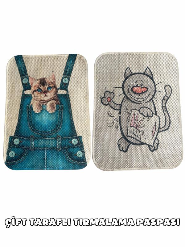 Glipet Çift Taraflı Tırmalama Paspası 90x60 Yaramaz Kedi x Cepteki Kedi