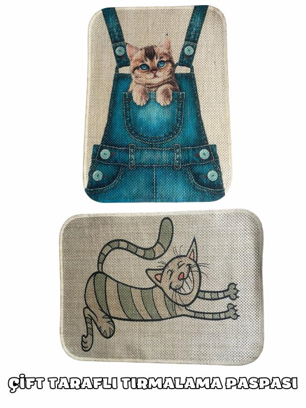 Glipet Çift Taraflı Tırmalama Paspası 90x60 Mutlu Kedi x Cepteki Kedi