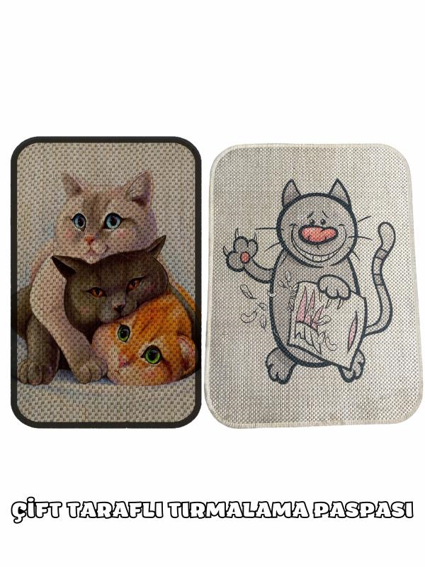 Glipet Çift Taraflı Tırmalama Paspası 90x60 Three Cat x Yaramaz Kedi